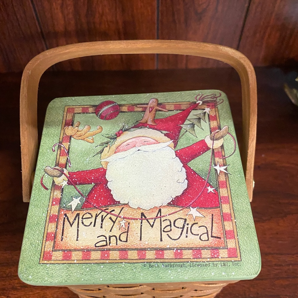 Beth Yarbrough Christmas Santa Claus Bell Ornament In Basket with Handle 4x4x3.5